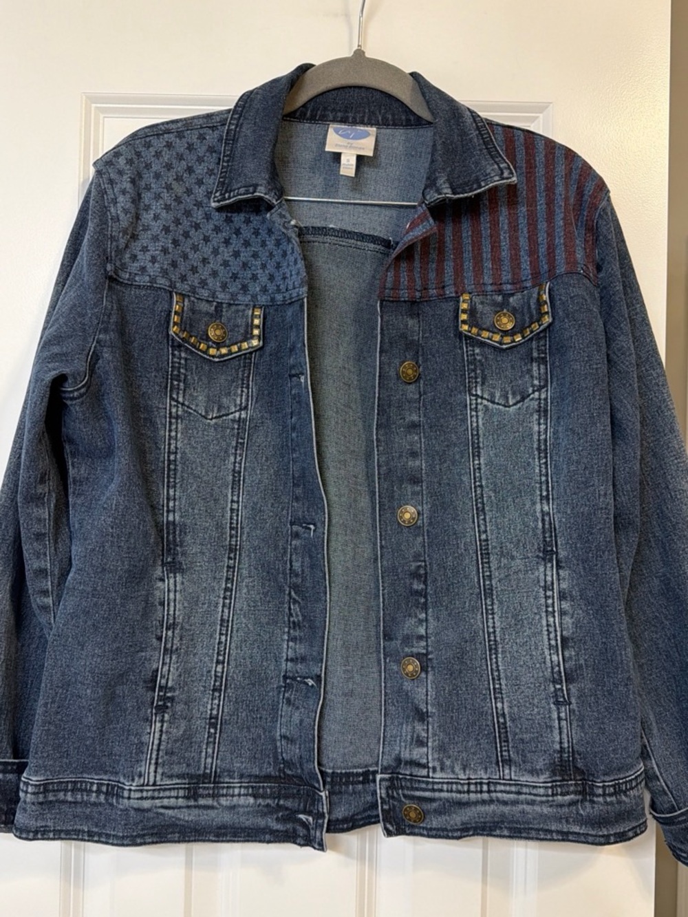 DG2 by Diane Gilman Blue Denim Jacket with Red Accents